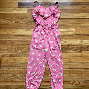 Girls Pink lemon jumpsuit.